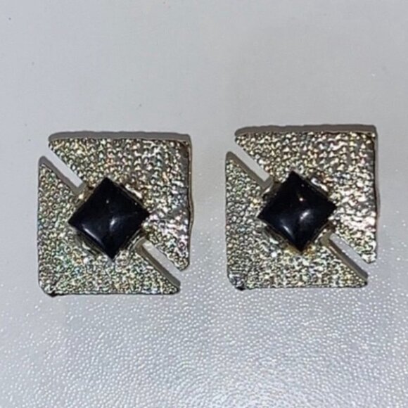 cuff links Silver tone and black stone - Picture 3 of 7